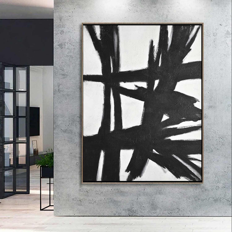 Centerpiece Painting For Office Space Black And White Mid-Century Art 