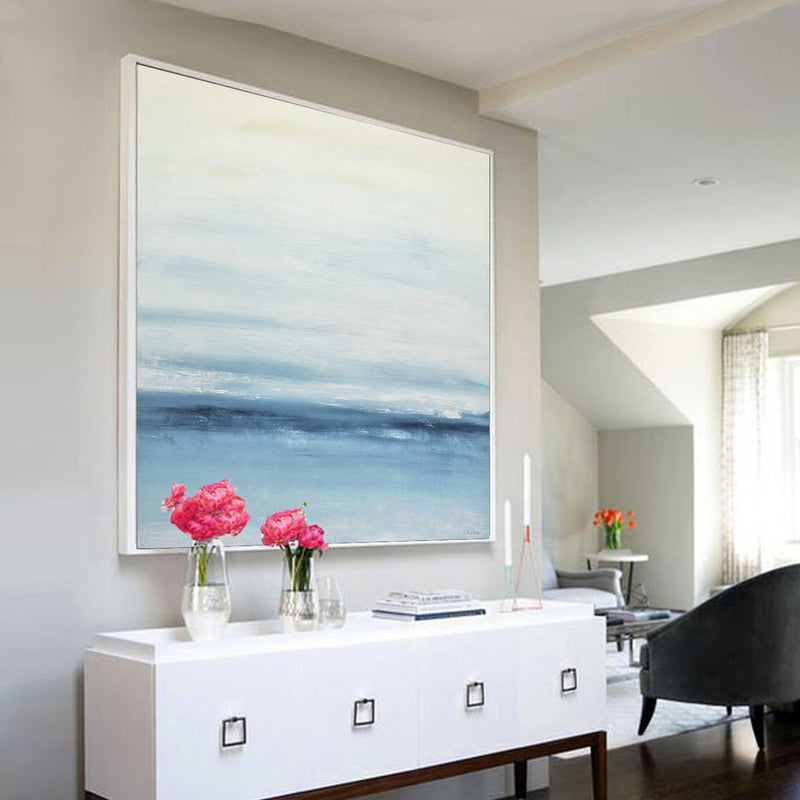 Clean And Minimal Painting Beach Scene Water Sky On Canvas