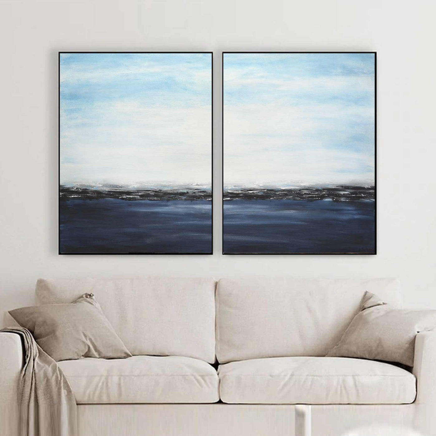 Coastal Scene Clouds Abstract 2 Piece Painting Beach Theme Art \, image size:1400x1400
