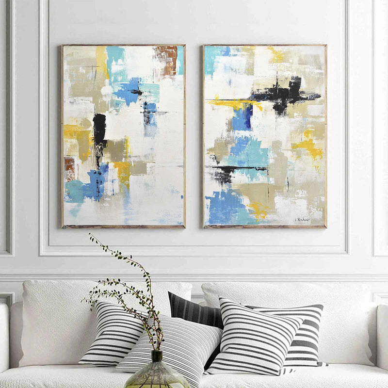 Colorful Blocks Diptych Abstract Painting Expressionist