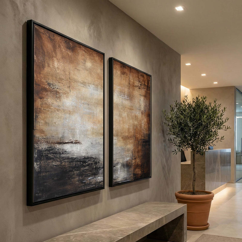 Contemporary Original Paintings 2 Piece Brown Large Artwork