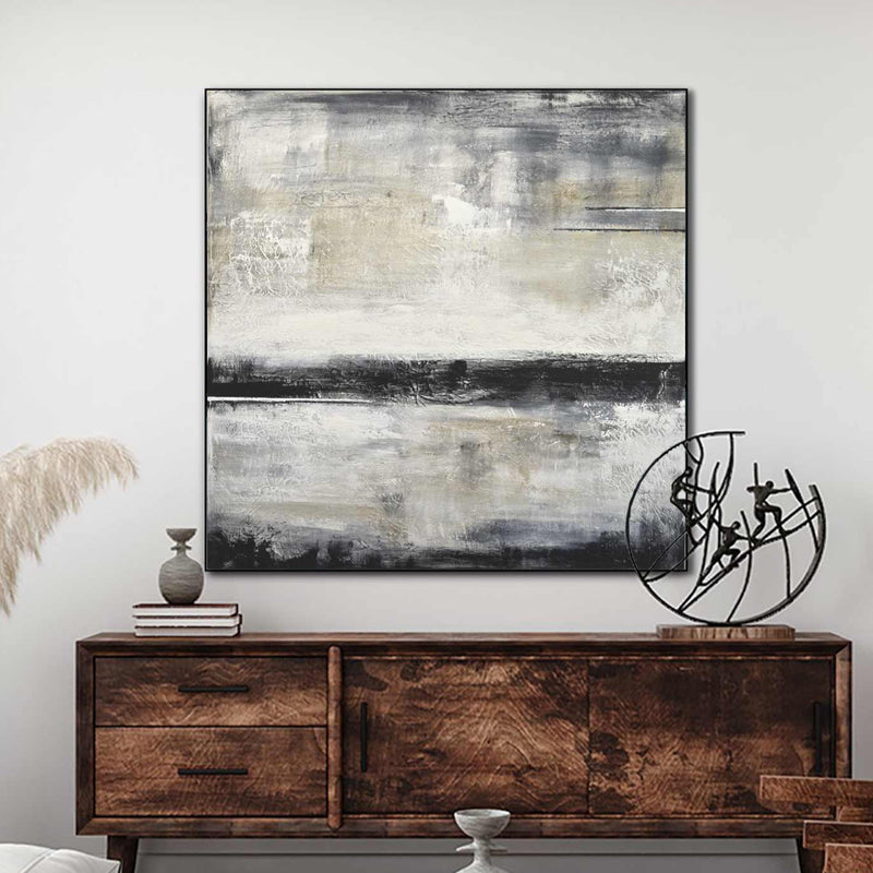 Framed XL Canvas Painting Muted Colors Indoor Art For Bedroom 60x60
