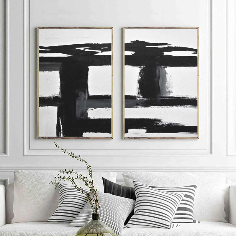 Geometric Diptych Artwork Oversized For Office Paintings