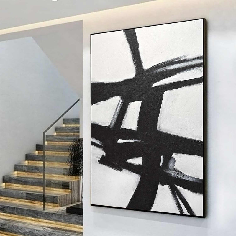 Geometric Forms Expressive Abstract Black White Painting Atomic Era