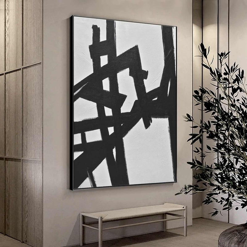 Geometric Painting Abstract Lines Black White