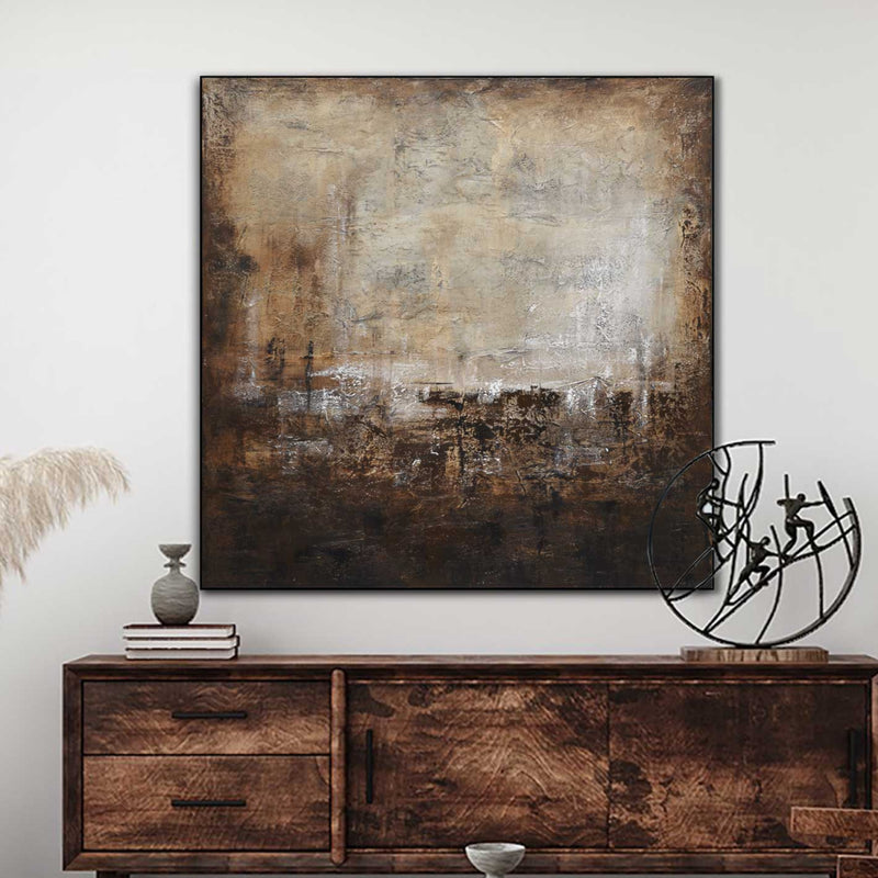 High End Abstract Painting Earth Tones American Artist Large Muted Art