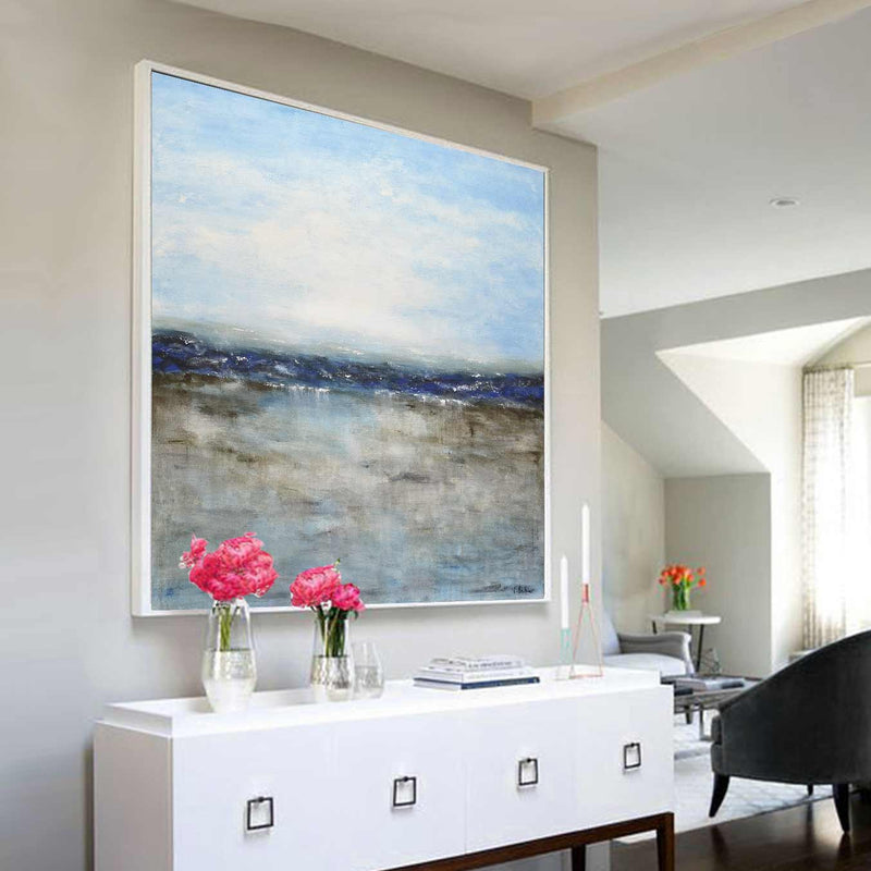 High End Painting Peaceful Blue Brown Seascape Waterscape Abstract