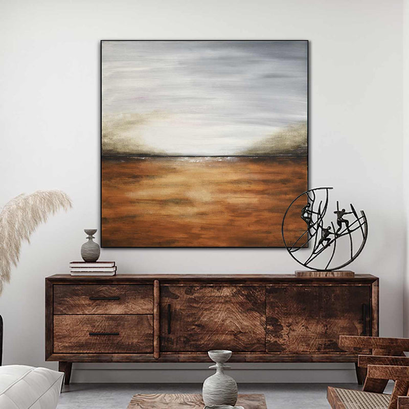 Landscape Painting Sienna Gray Square Artwork Framed