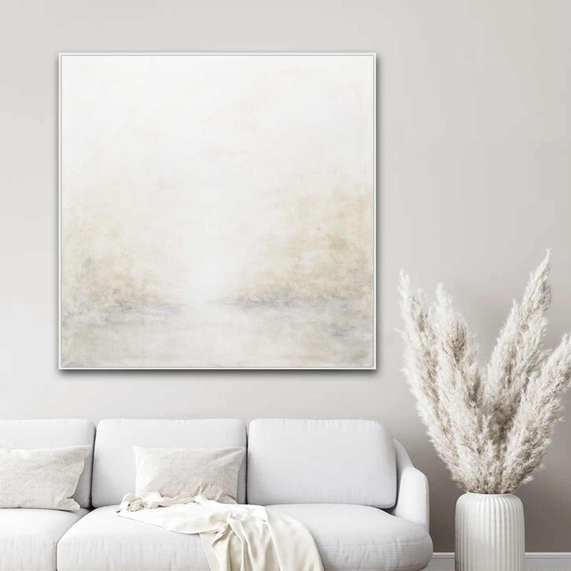 Light Minimalist Painting White Beige On Canvas