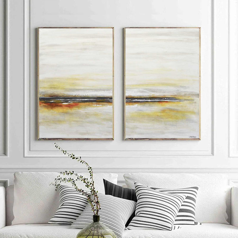 Light Sunrise Painting Beige Set Of 2 Canvas Minimal Art