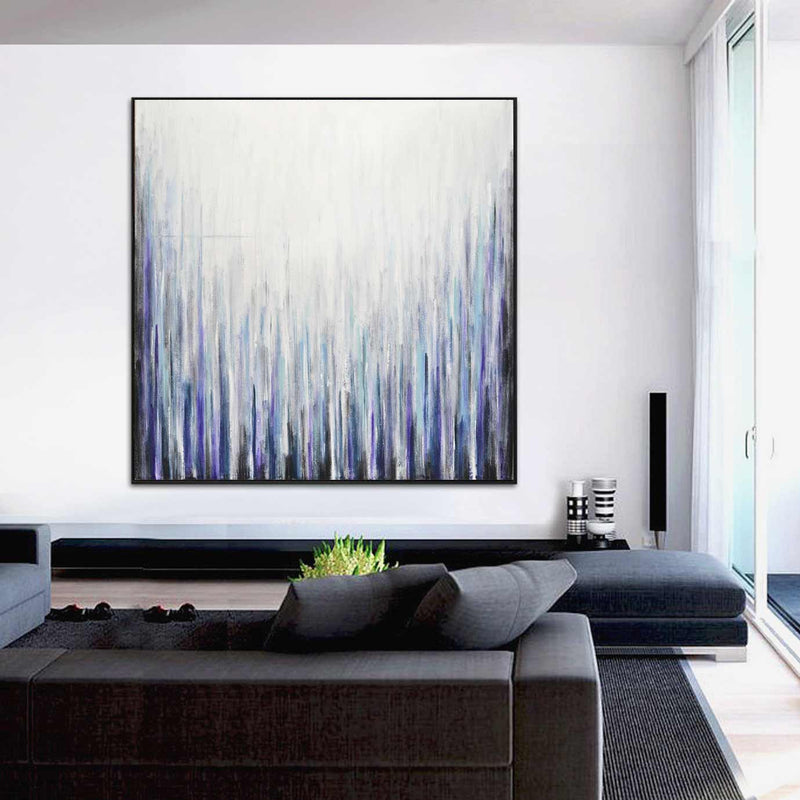 Line Art Very Large Square Painting For Office Decor Purple Blue