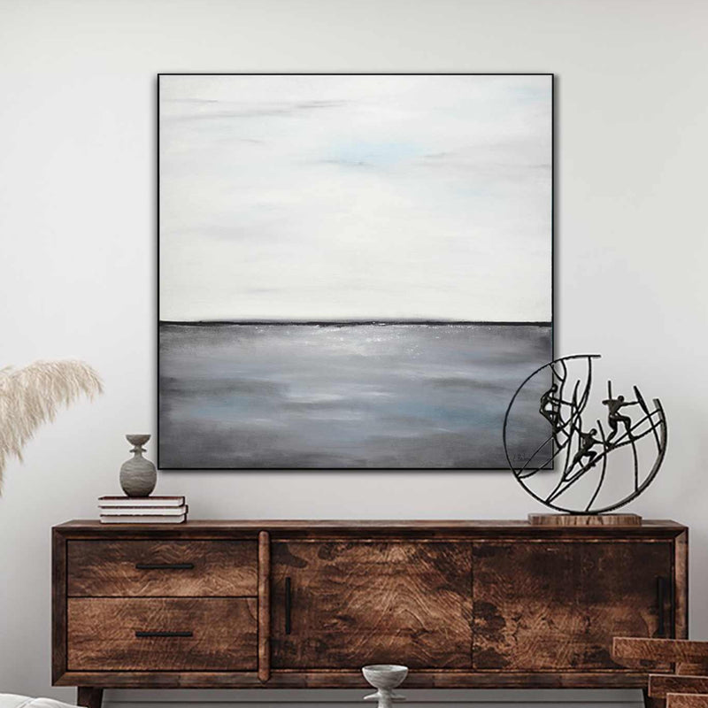 Minimal White Gray Coastal Abstract Wall Art Sea And Sky