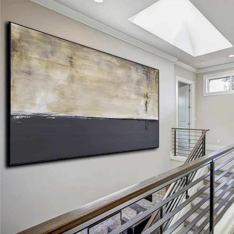 Modern Gray Brown Abstract Painting Panoramic Above Couch