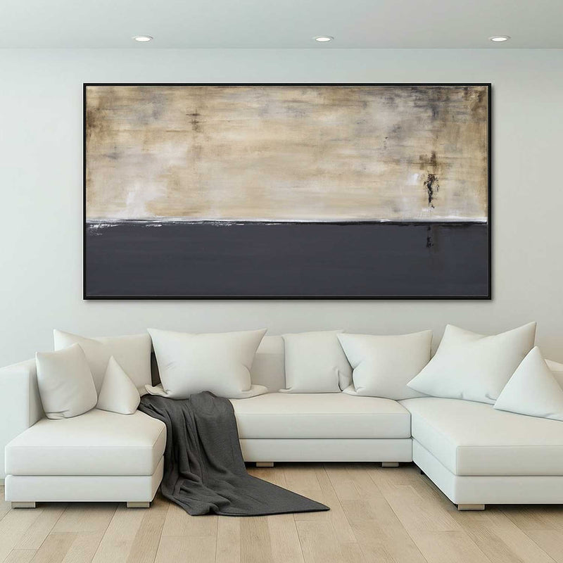 Modern Gray Brown Abstract Painting Panoramic Above Couch