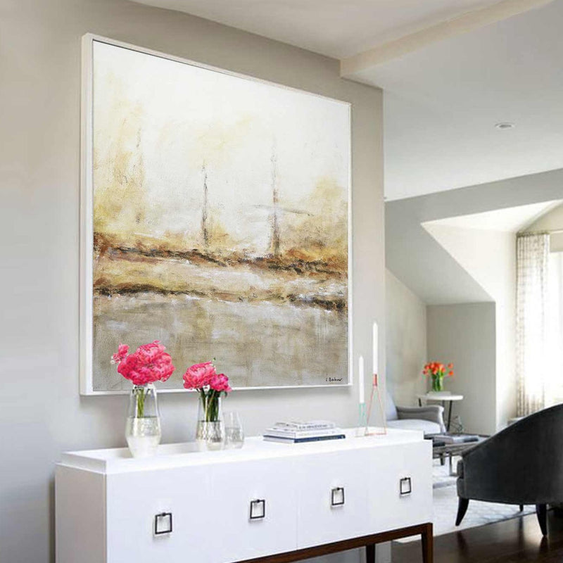 Neutral Tone Abstract Painting For Bedroom Sienna Beige Impressionist