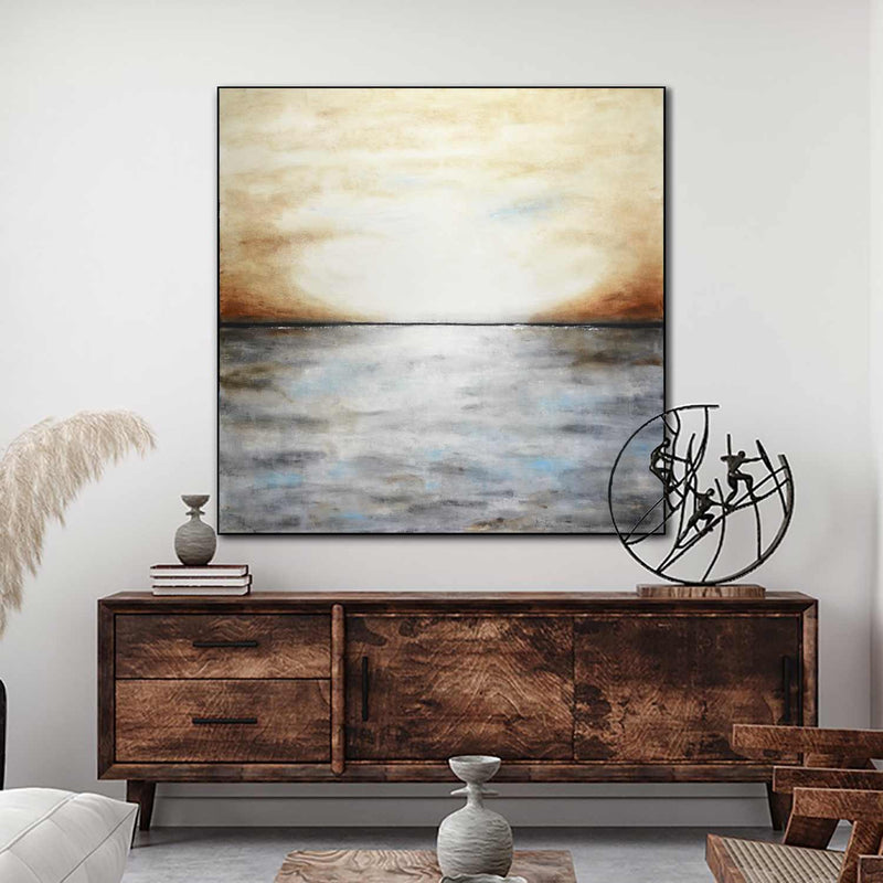 Original Abstract Landscape Painting Gray Brown 