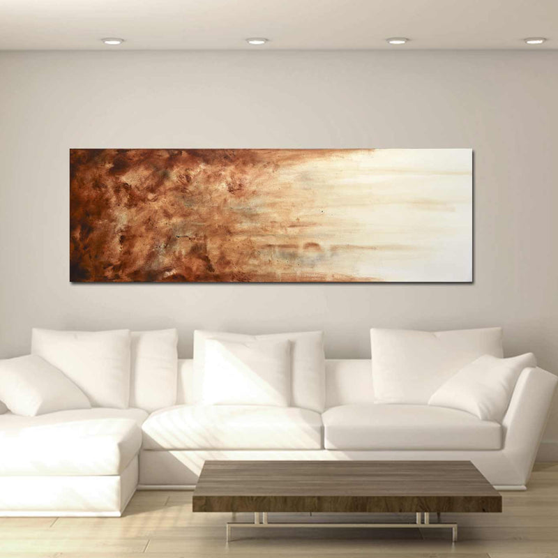 Pouring Paint Fluid Abstract Painting Warm Brown Long Thin Frame