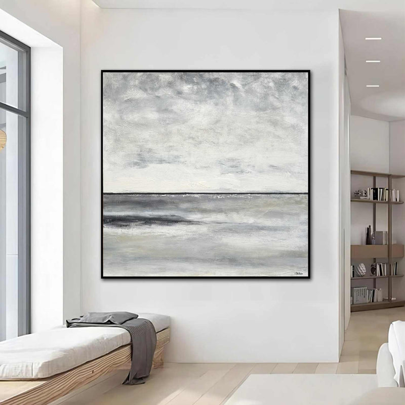 Sea And Sky Painting Grey Clouds Horizon Line Landscape Canvas