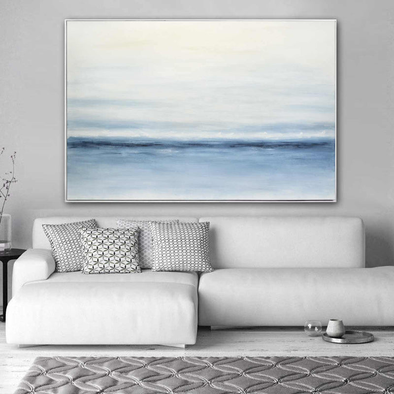 Seascape Painting Blue White Big Artwork Sea Level Minimalist Style