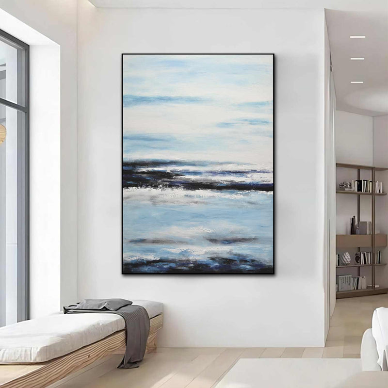 Seashore Painting On Canvas Blue Vertical