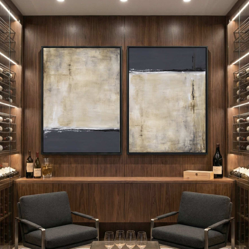 Set Of 2 Sophisticated Large Paintings In Frames Contemporary Art