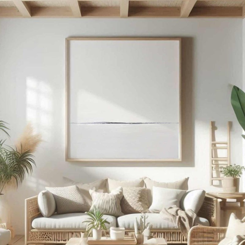 Soft White Beige Minimalist Painting On Canvas Square Artwork