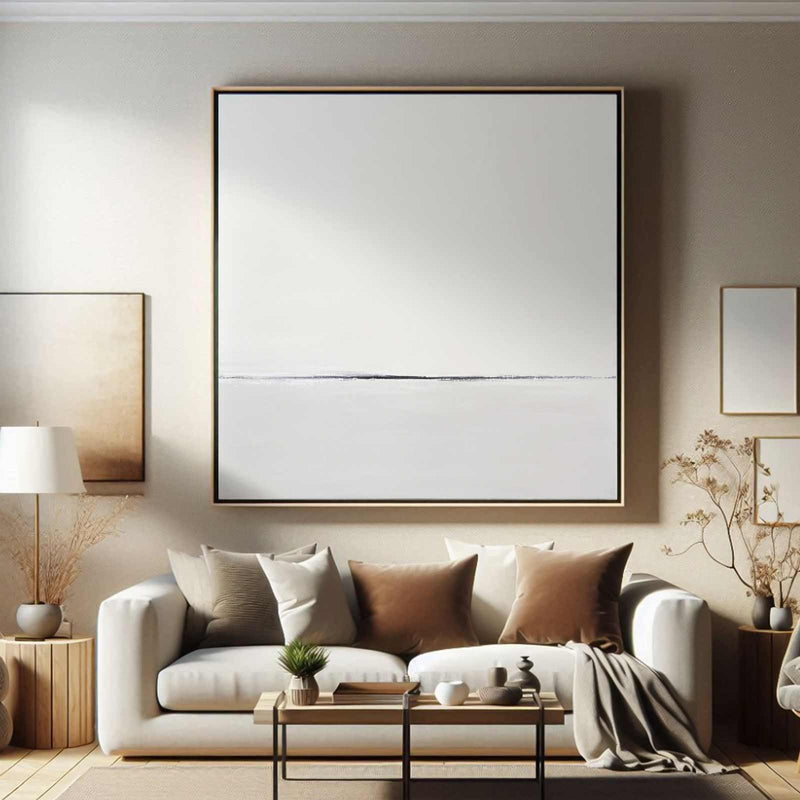 Soft White Beige Minimalist Painting On Canvas Square 