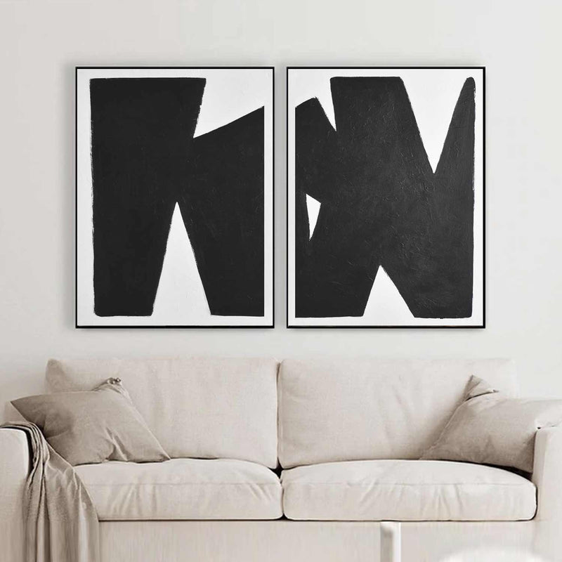 Two Panel Black White Expressionist Wall Art