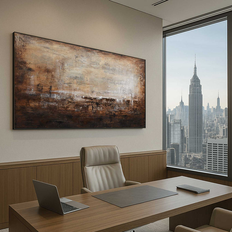 Wide Brown Panorama Art Over Couch Oversized Wabi Sabi office wall