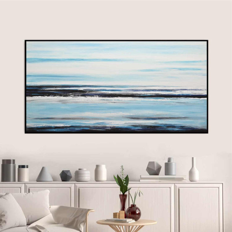Wide Seascape Painting Blue Art Over Couch Coastal Abstract
