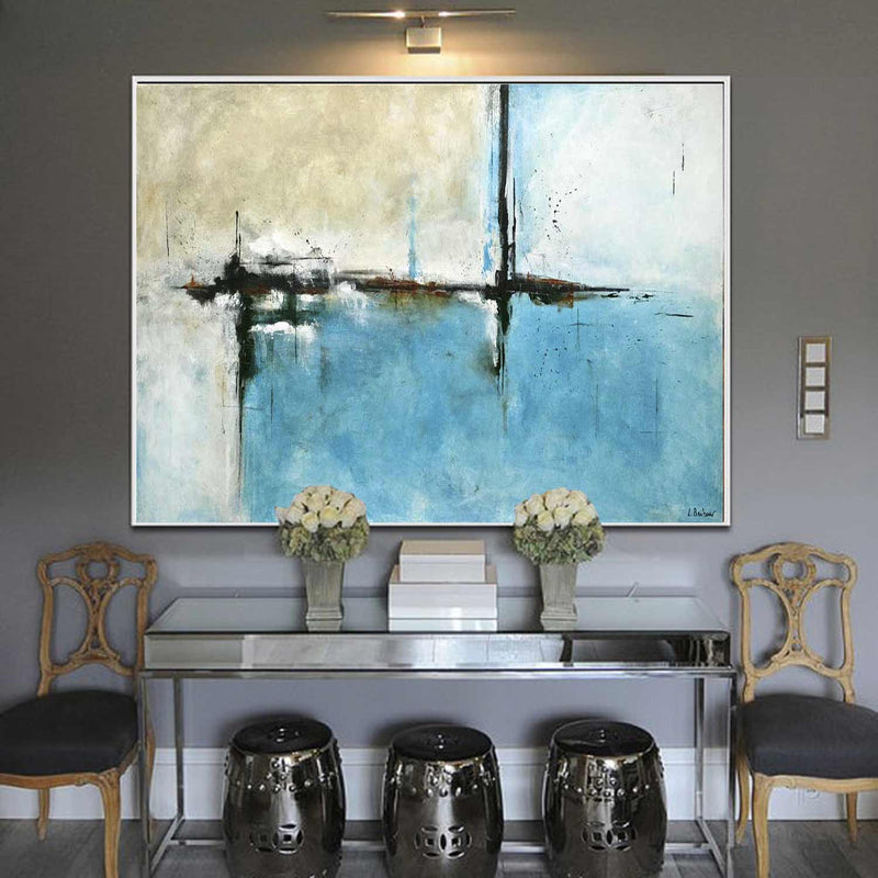 office art Turquoise Beige Large Abstract Painting bedroom 