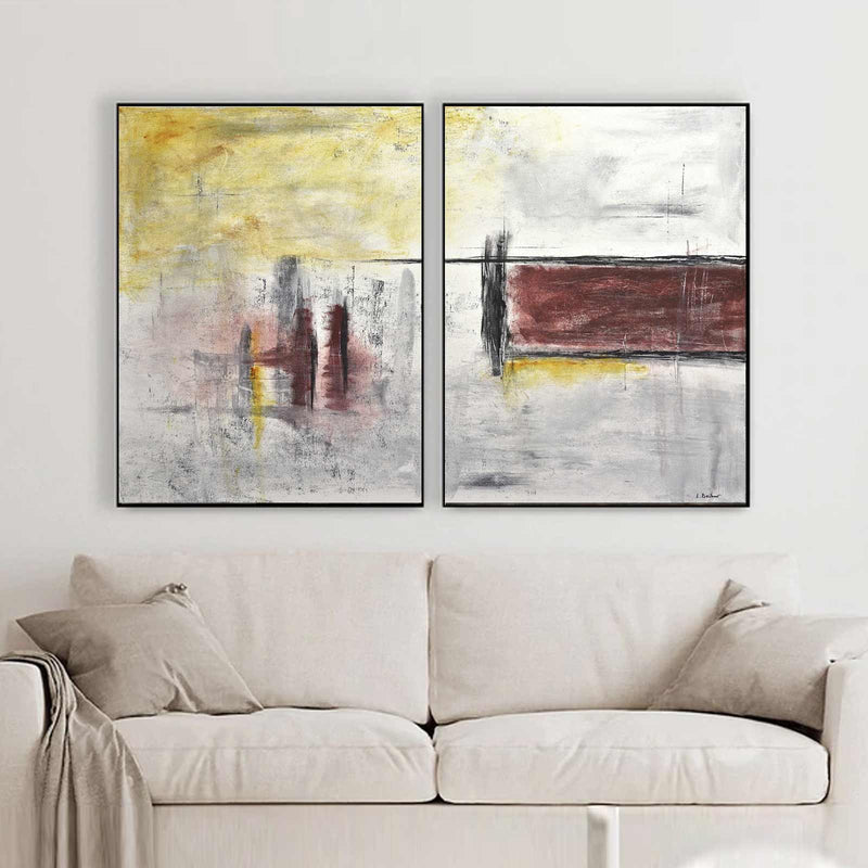 Red Yellow Diptych Set Of 2 Abstracts Frames 