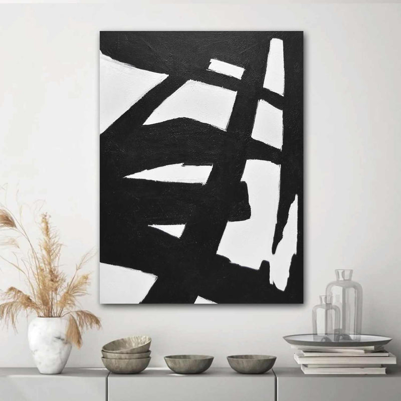 Hand Painted Black White Abstract Art