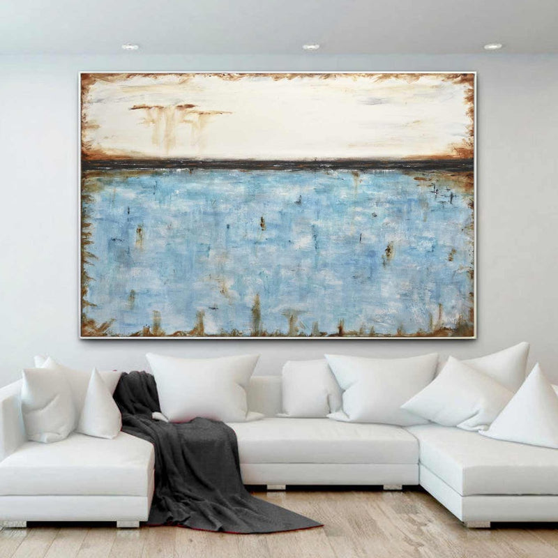 abstract painting above couch artwork