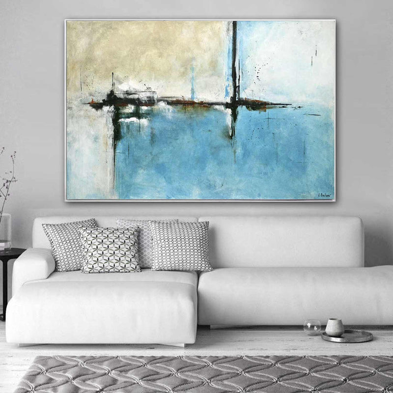 Turquoise Beige Large Abstract Painting bedroom paint splash spatter
