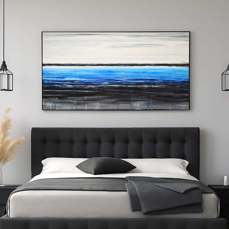Black Blue Large Scale Painting Seashore Landscape Contemporary bedroom