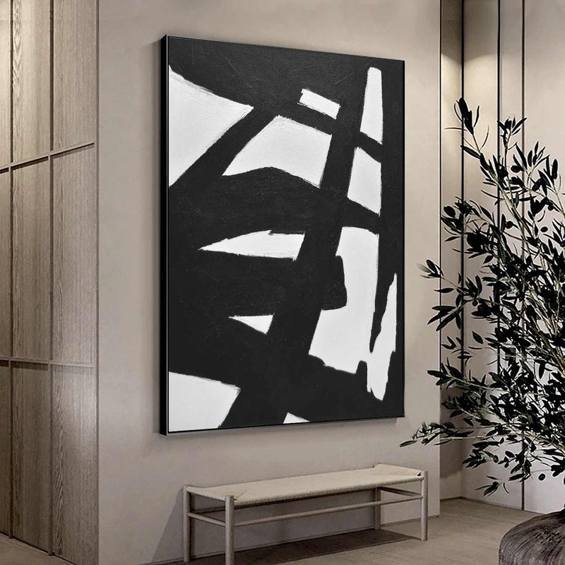 black and white painting in lobby