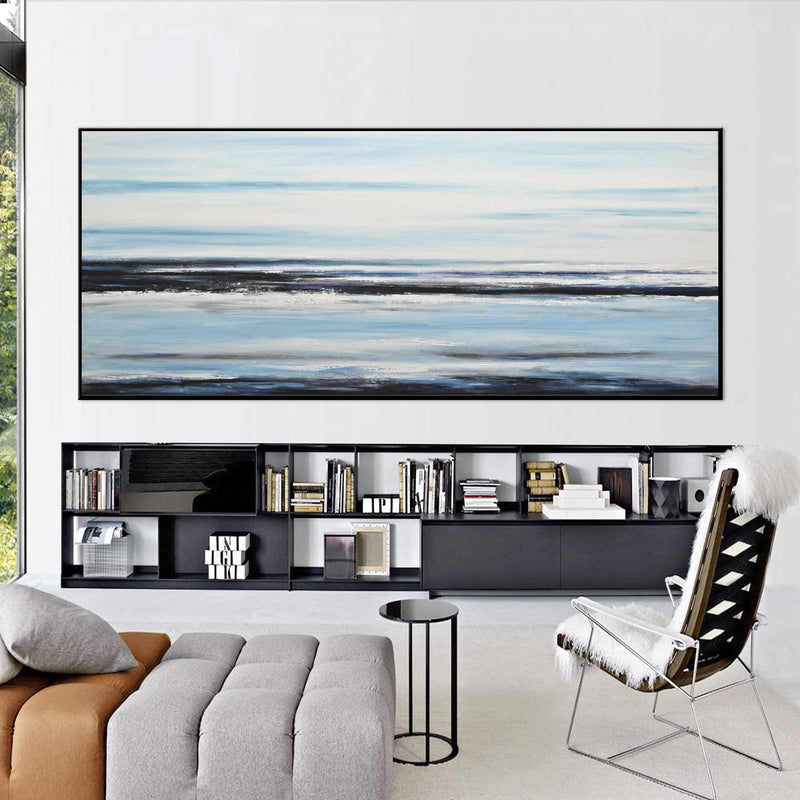 Wide Seascape Painting Blue Art Over Couch Coastal landscape