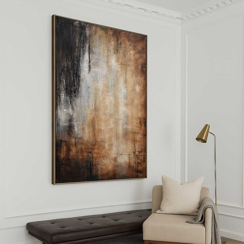 Brown Abstract Painting Large Vertical Interior Design Beige Umber