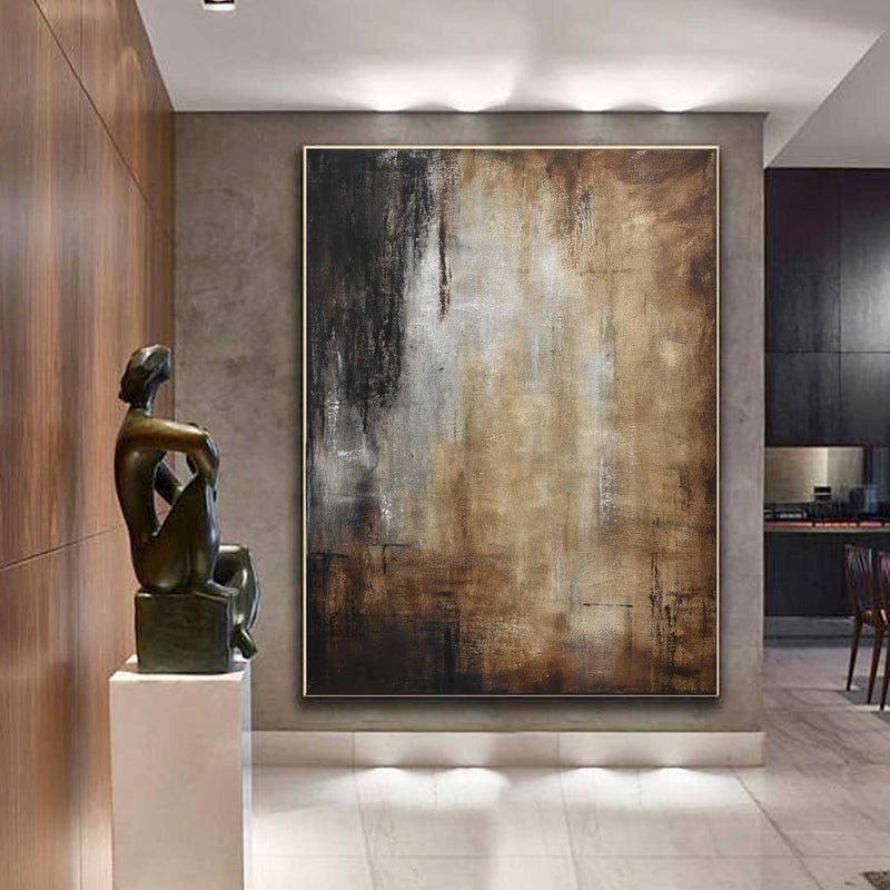 Brown Abstract Painting Large Vertical Interior Design Beige Umber