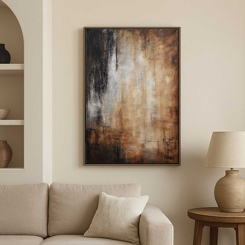 warm Brown Abstract Painting Large Vertical Interior Design Beige Umber
