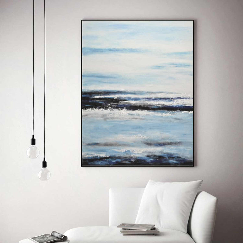 Seashore Painting On Canvas Blue Vertical