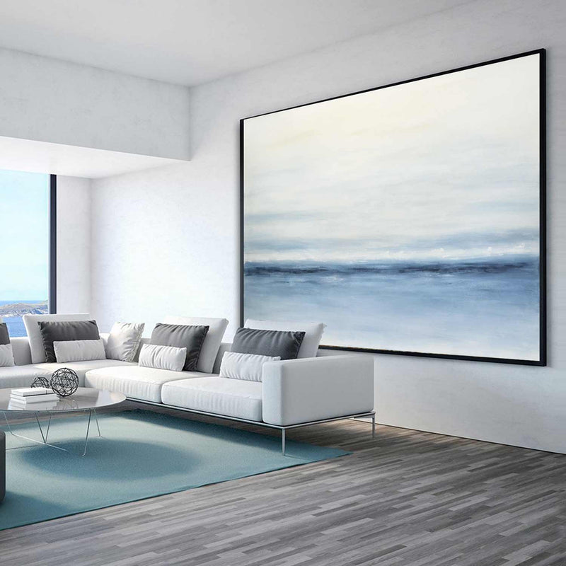 Seascape Painting Blue White Big Artwork Sea Level Minimalist Style