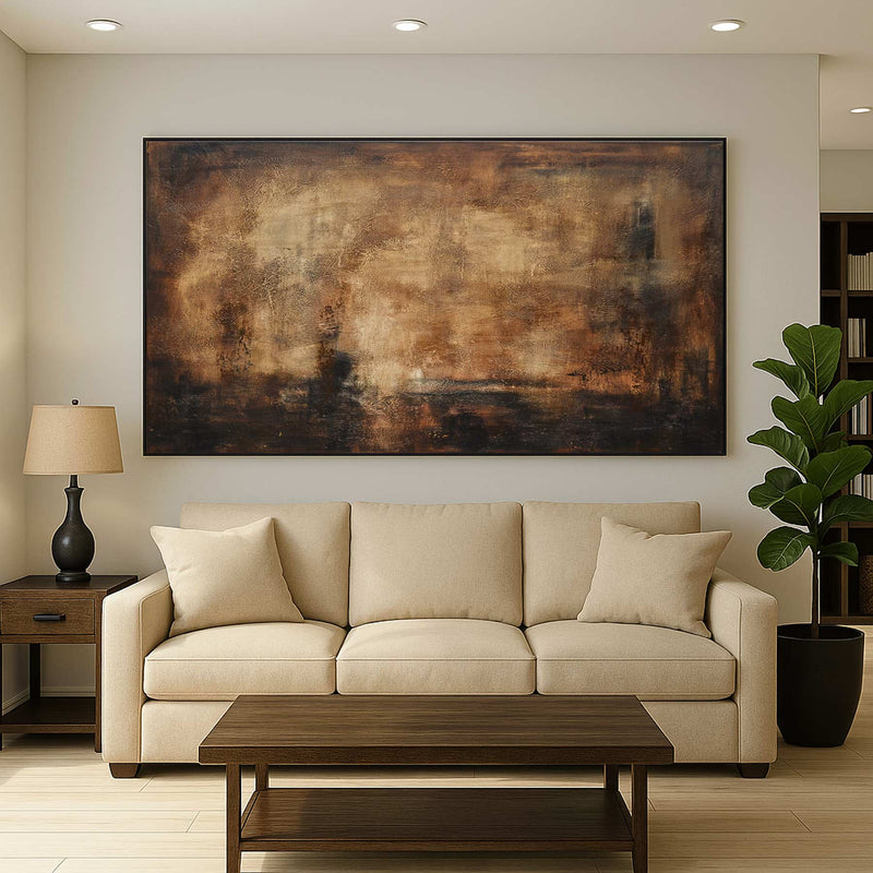 Brown Large Wide Abstract Art Decor For Large Walls Wabi Sabi couch
