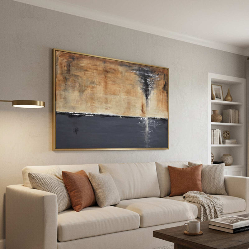 Gray Brown Large Panorama Modern Abstract Wall Art Decor above couch
