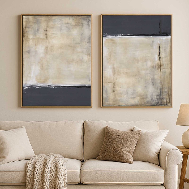 High End Paintings Set Of 2 Minimal above couch