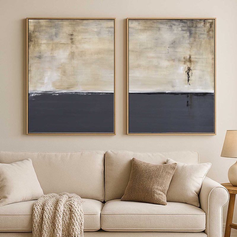 Calming Wall Art Set Of Two Gray Beige Paintings Above couch
