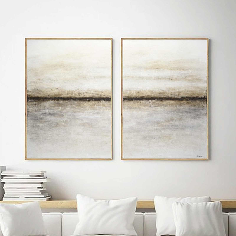 Landscape Beige White Art Diptych Paintings