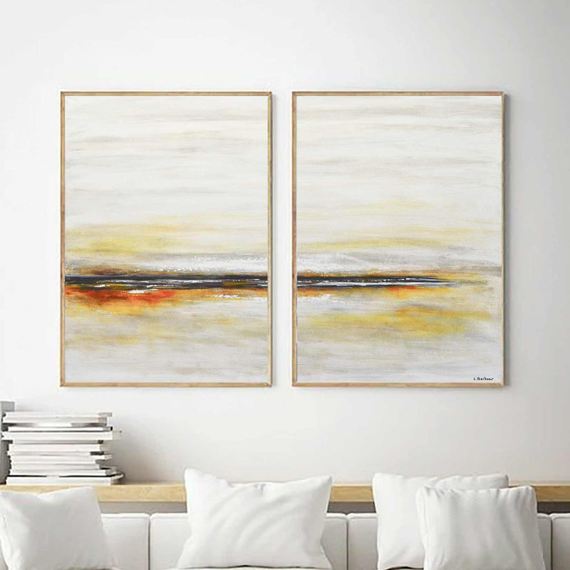 diptych Light Sunrise Painting Beige Set Of 2 Canvas