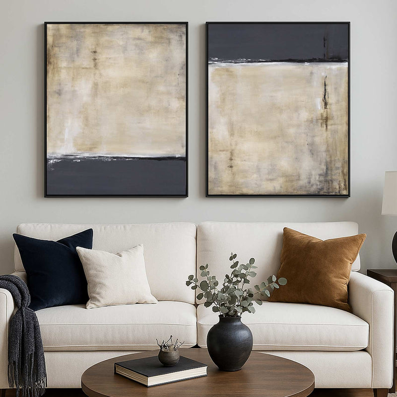 High End Paintings Set Of 2 Minimal Framed Canvas above sofa